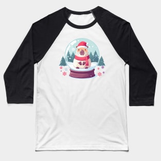 Festive Capybara in a Snow Globe Xmas Cheer Baseball T-Shirt